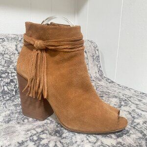 Steve Madden Baine Open Toe Suede Ankle Booties Cognac Brown Size 8